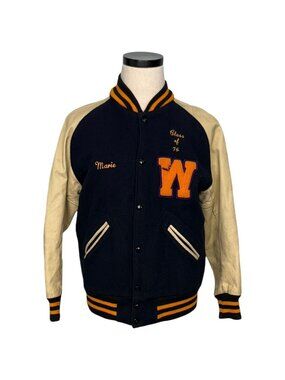 Vintage 1976 Wool & Leather Varsity Jacket Huskies Size 40 Lasley Knitting Co.